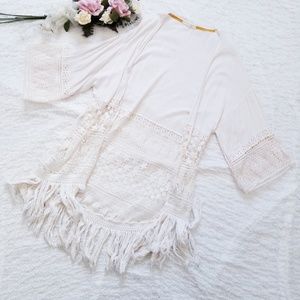 Boho Hint of Mint Boho Lace & Fringe Cardigan